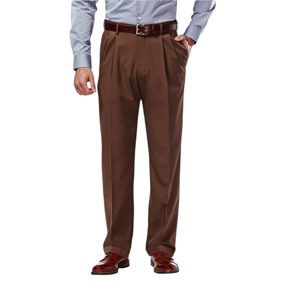 Haggar Mynx Gabardine Pleated Trousers Dark Brown 32x32